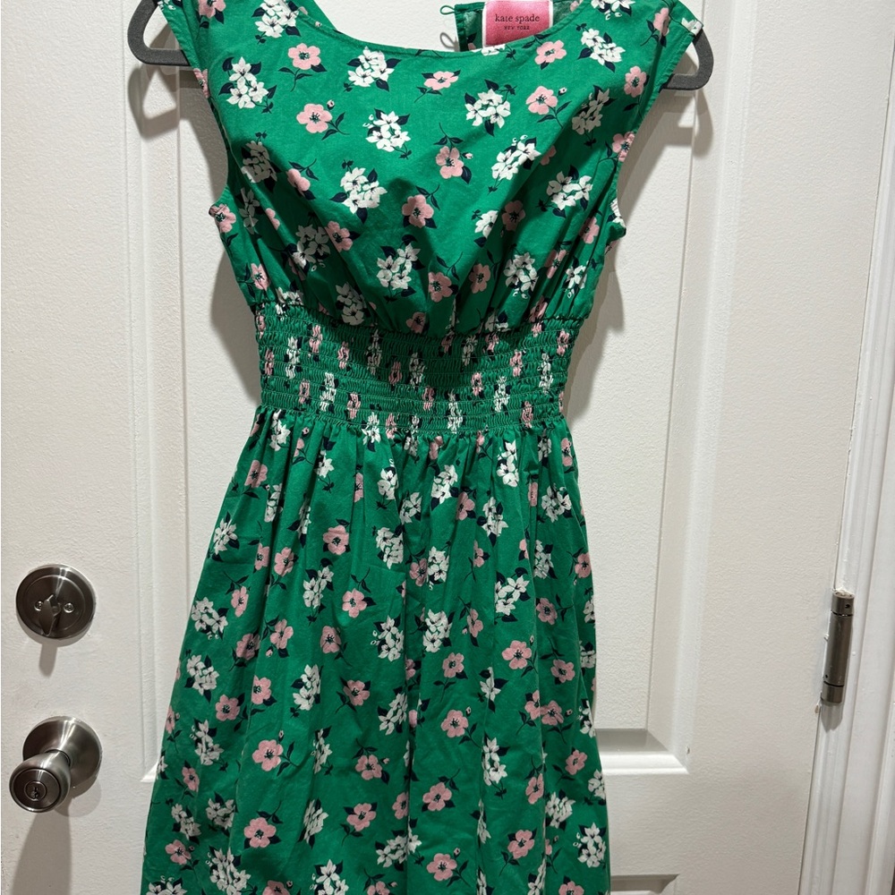 Kate Spade Women's Lily Blooms Blaire Fit Flare Smocked Dress Size Small Green